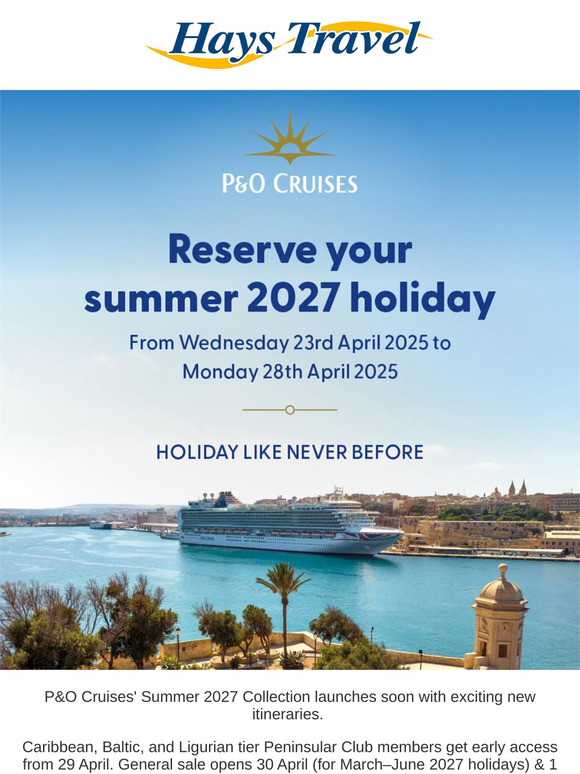 Reserve Your Summer 2027 Holiday with P&O Cruises