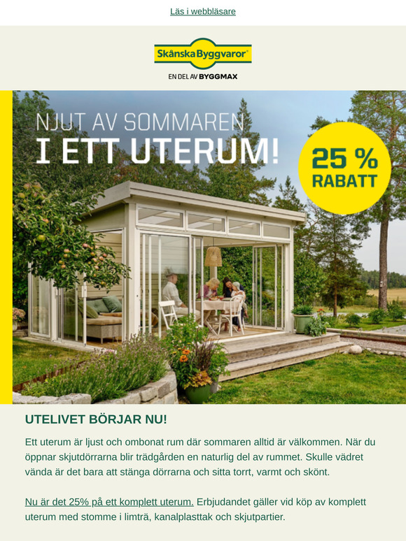 Bara 5 dagar kvar! 💥 Upp till 25% på uterum och upp till💥40% på växthus! 🌱 Utelivet börjar nu!