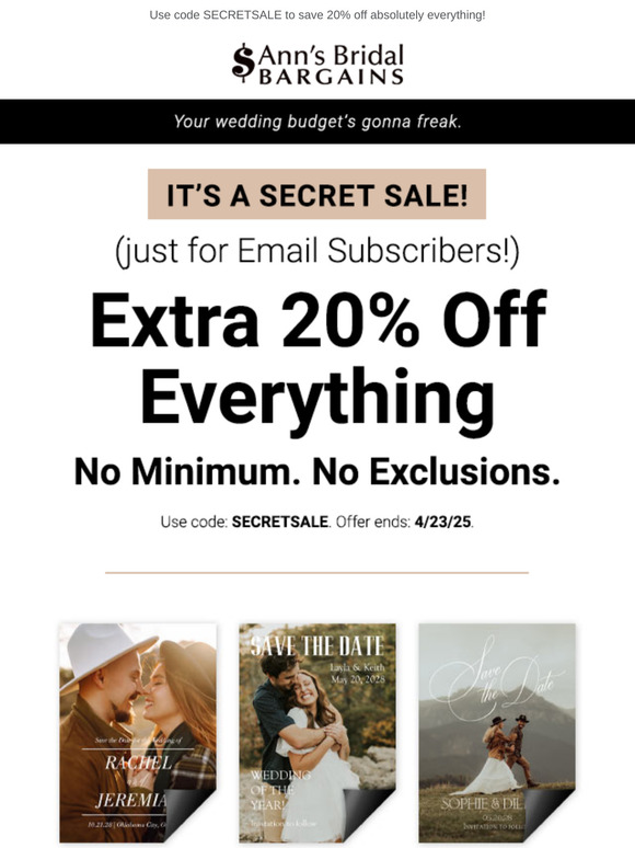 Ann's Bridal Bargains β° Your Secret Sale Ends at Midnight Milled