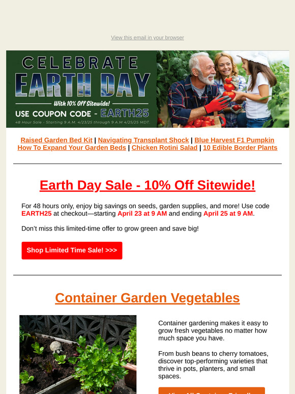 Celebrate Earth Day: 10% Off Site-Wide + Container Garden Tips! | TLM Newsletter