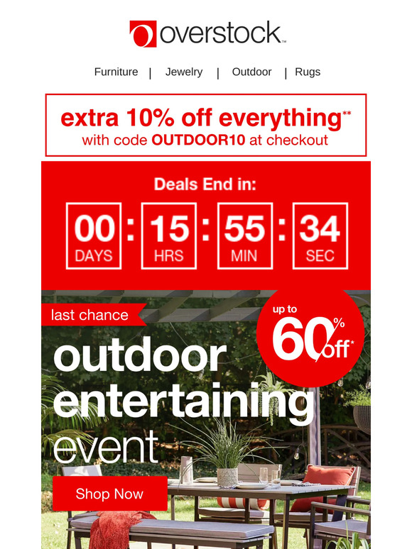 🚨 Last chance 🚨 Up to 60% off outdoor entertaining