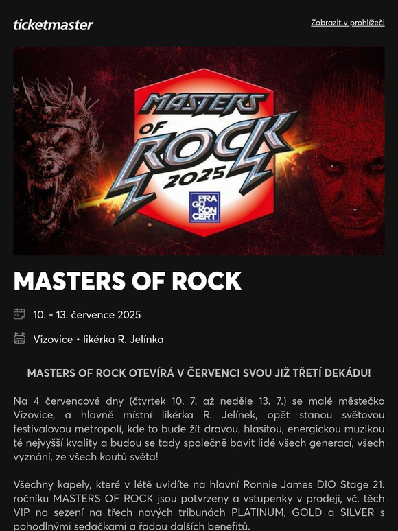 Vstupenky na festival Masters of Rock ♥♫