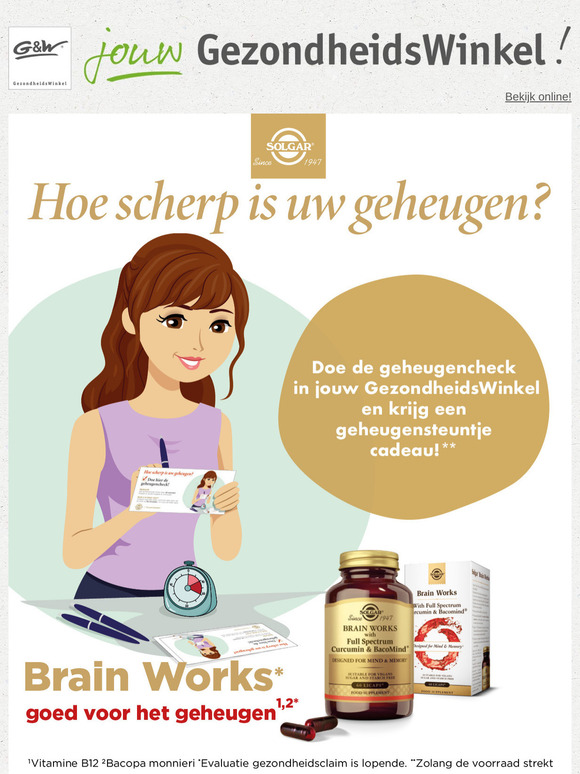 Doe de geheugencheck bij G&W GezondheidsWinkel🧐 en ontvang een geheugensteuntje cadeau!**