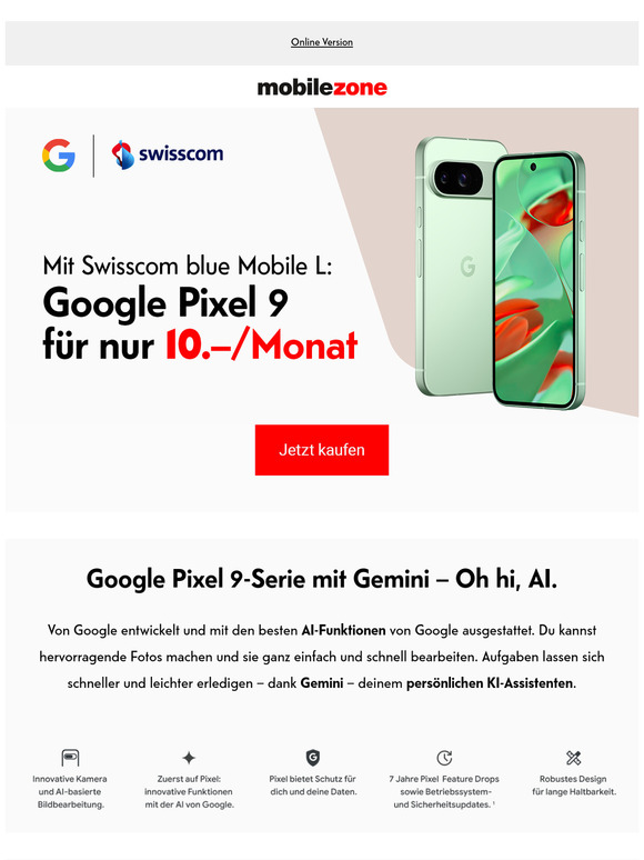 Das Google Pixel 9 ab 10.– mit Swisscom