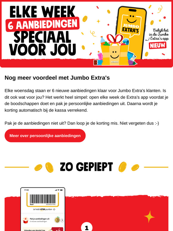 Nieuw! Elke week 6 persoonlijke aanbiedingen met Jumbo Extra's