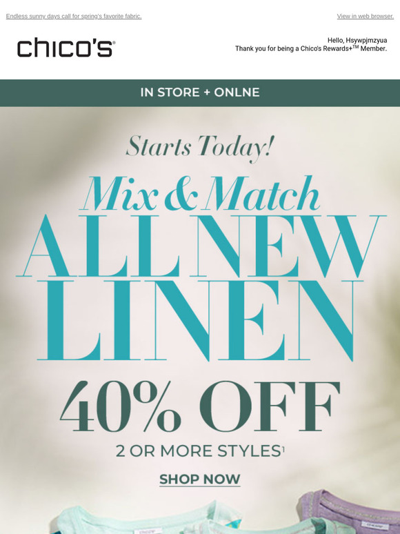 Starts NOW! 40% off LINEN when you buy 2+ styles
