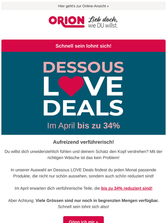 Deine Dessous LOVE Deals: Bis zu 34% warten im April