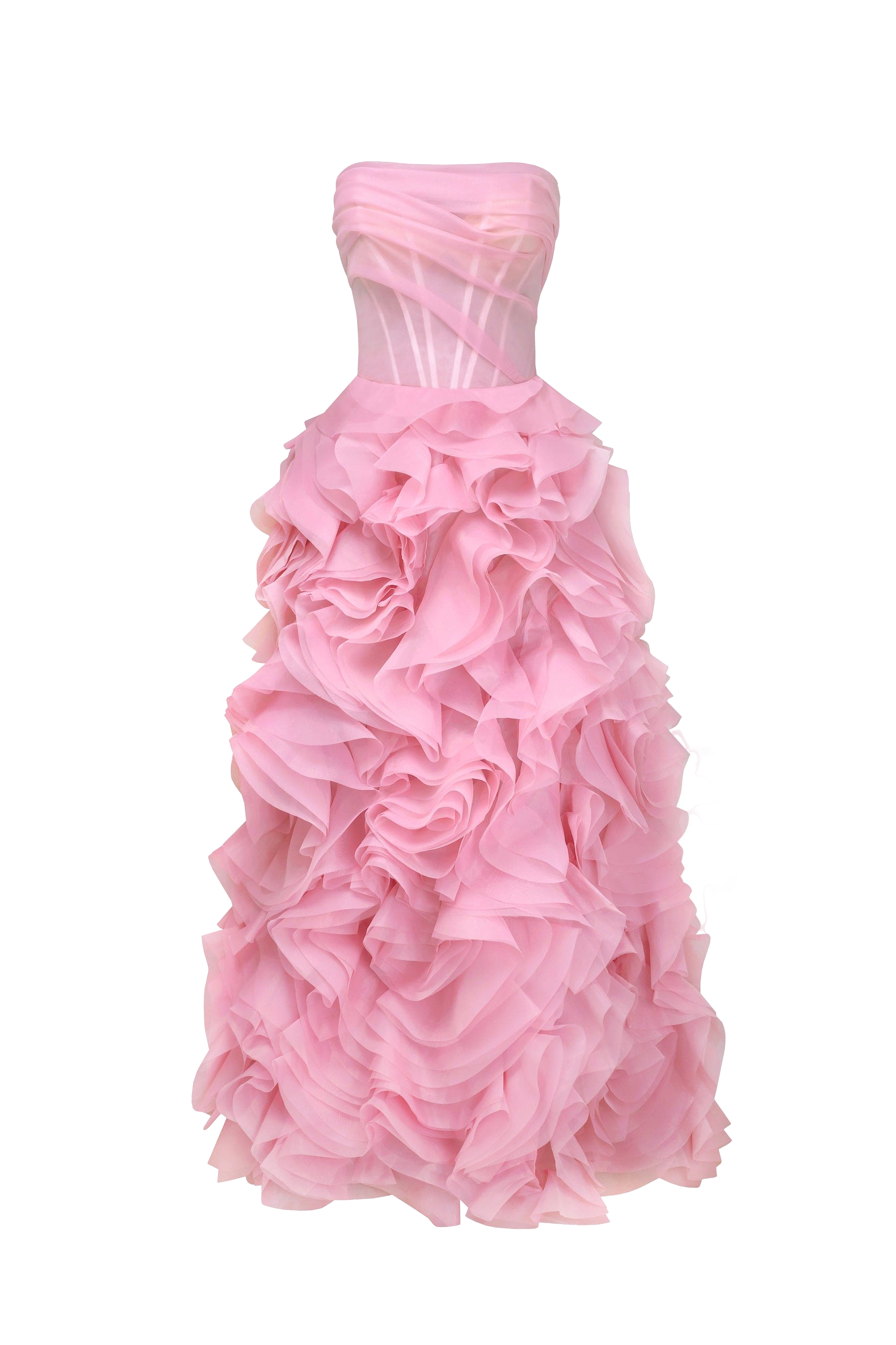 Image of Voluminous rose appliques pink maxi dress, Garden of Eden