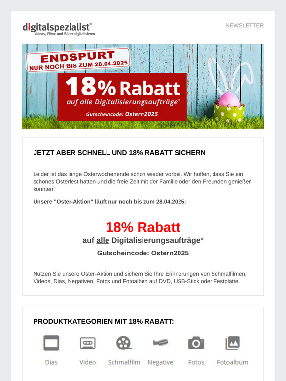 Endspurt: 18% Rabatt auf alle Digitalisierungsaufträge
