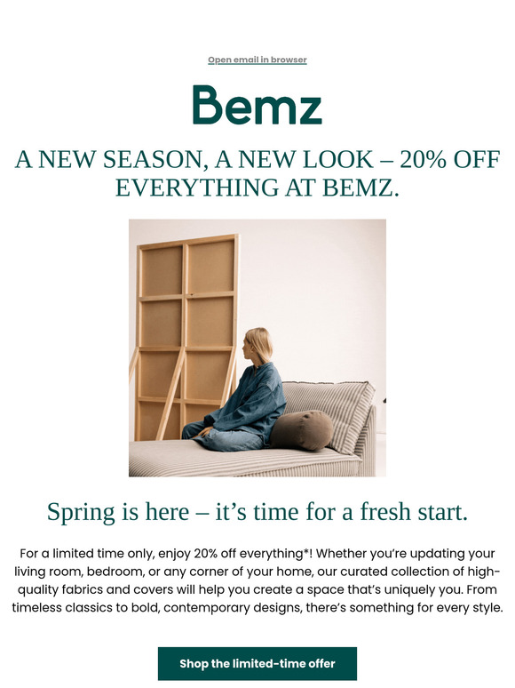 A fresh start for your home – Save 20% on all Bemz fabrics & covers*