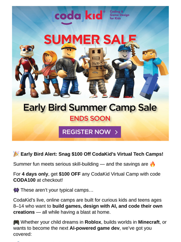 ⏰ Limited Time: $100 Off Online Tech Camps Kids LOVE!