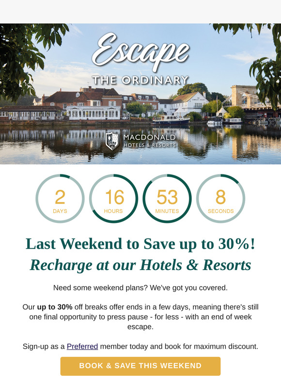 Last Chance: Up To 30% Off Hotels & Resorts This Weekend! 🕰️🏷️