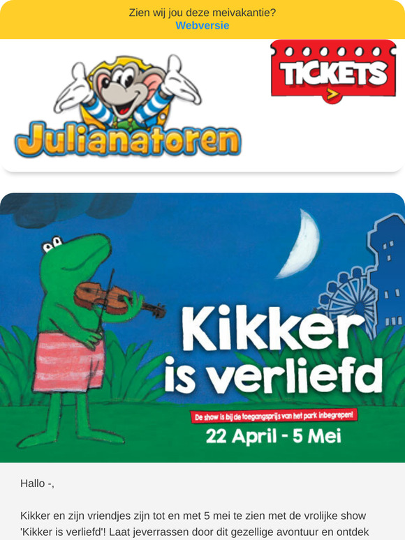 🐸 Kikker is verliefd - t/m 5 mei bij Kinderpretpark Julianatoren!
