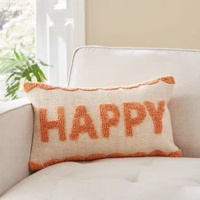 Happy Bright Slogan Cushion Coral