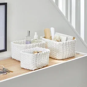 Set of 3 Paper Rope White Storage Baskets
