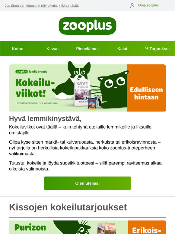 Kokeile zooplus-merkkejä nyt edulliseen hintaan!