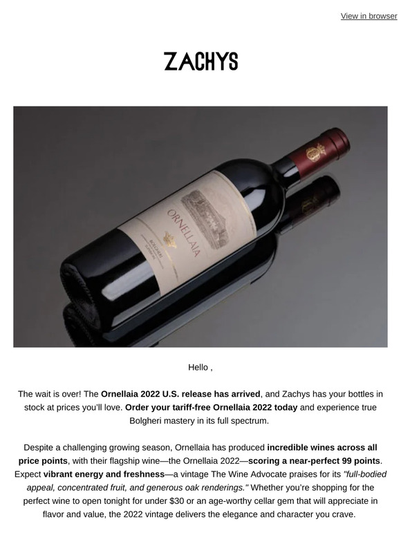 Ornellaia 2022 In Stock & Tariff-Free: Bolgheri at Its Best