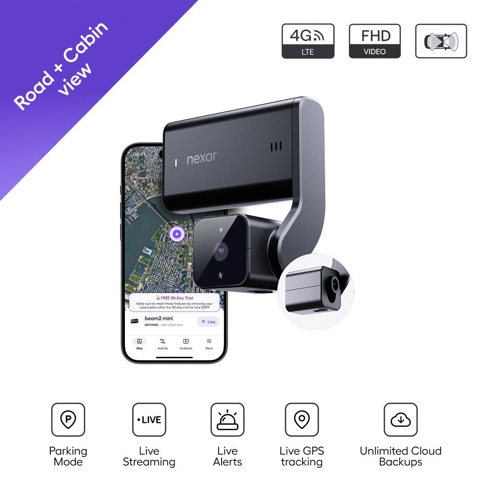 beam2 with cabin view - capture coverage of the road ahead and vehicle interior