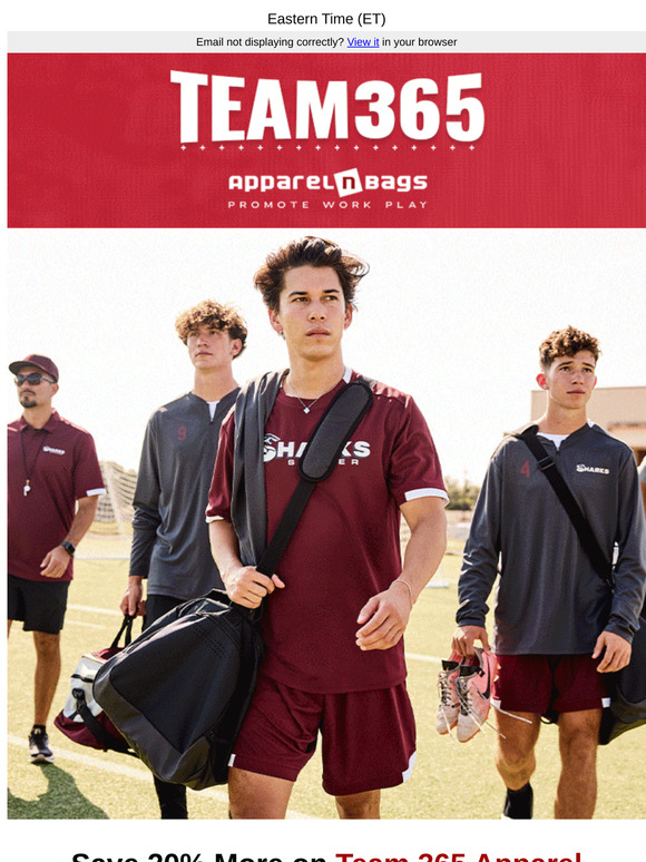 Enjoy an extra 20% OFF on Team 365 Apparel: Expires on April 27th