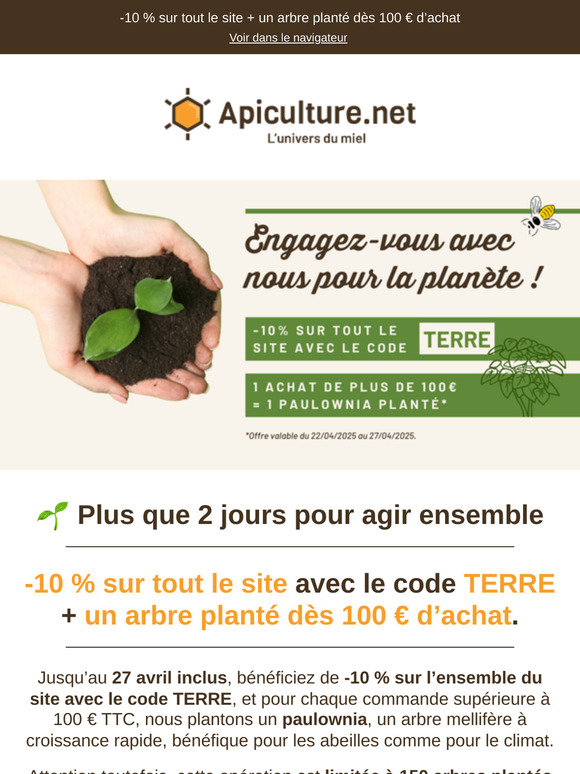 🌱 -10 % sur tout + un arbre planté