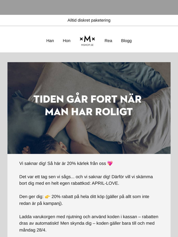 💌 Vi saknar dig! Här är 20% extra kärlek från oss