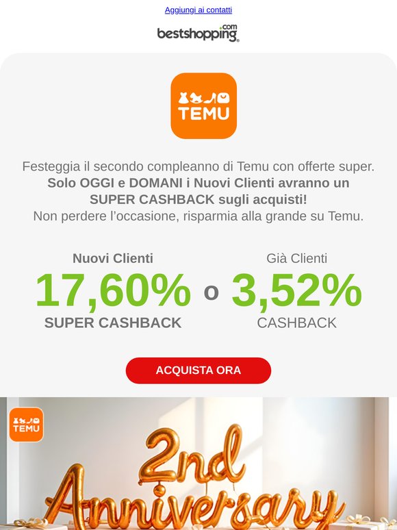 Oggi e domani offerte super su TEMU