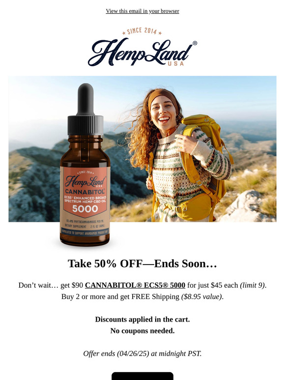 50% Off CANNABITOL® ECS5® 5000—Ends Soon
