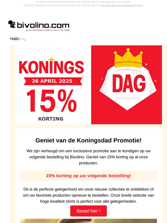 Koningsweekend Speciaal: 15% korting!