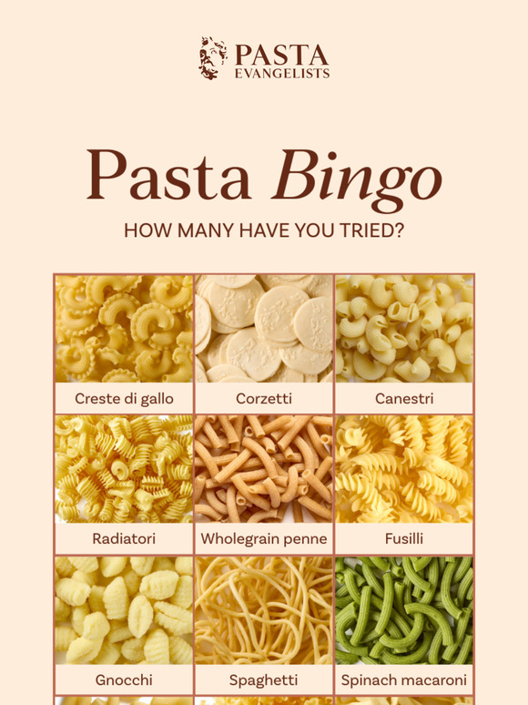 Play our pasta bingo 🎲