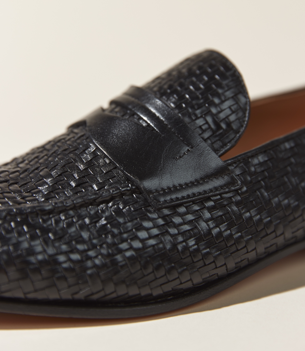 ascara black woven calf leather penny loafers