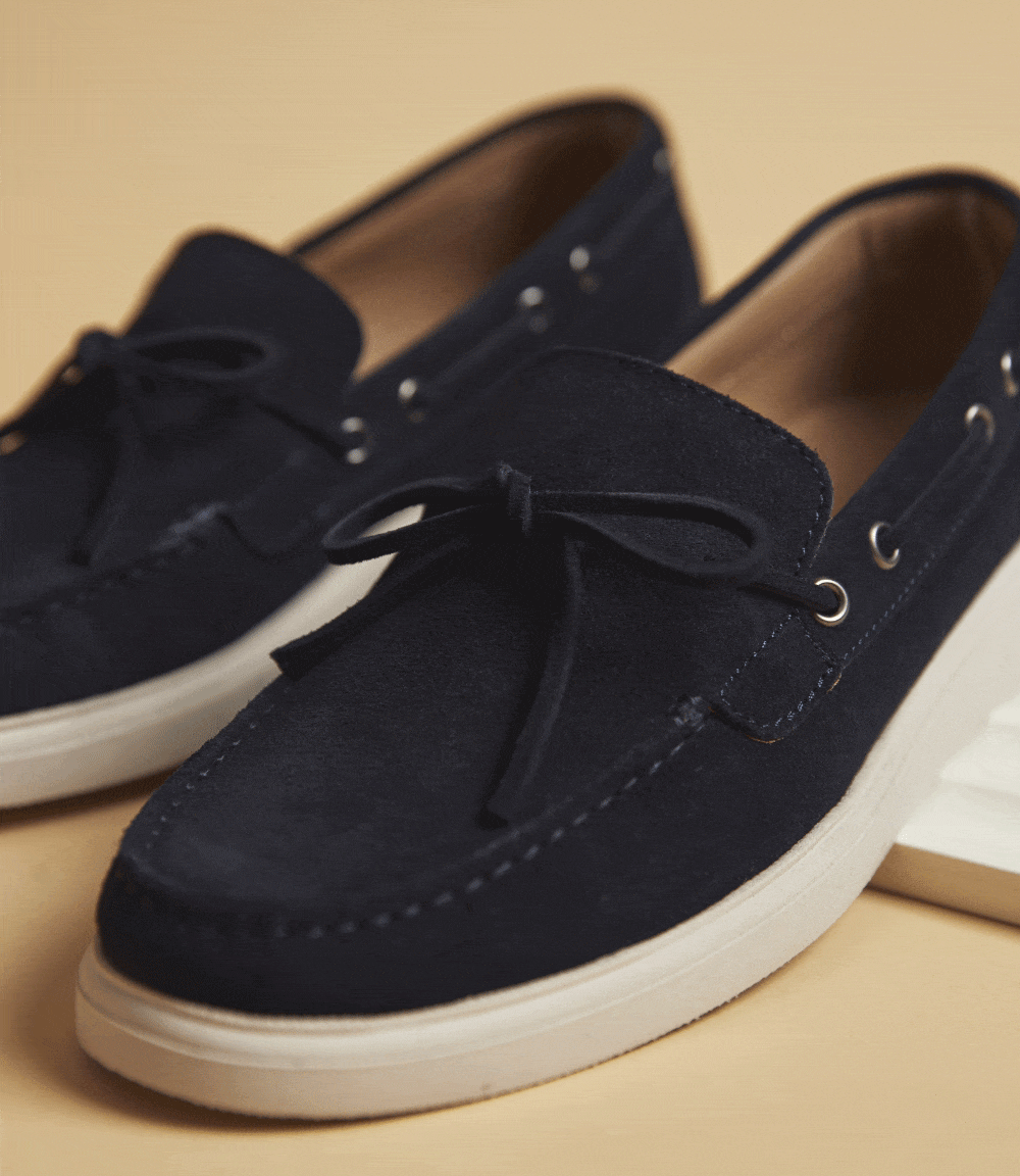 girona navy and sand calf suede boat shoes