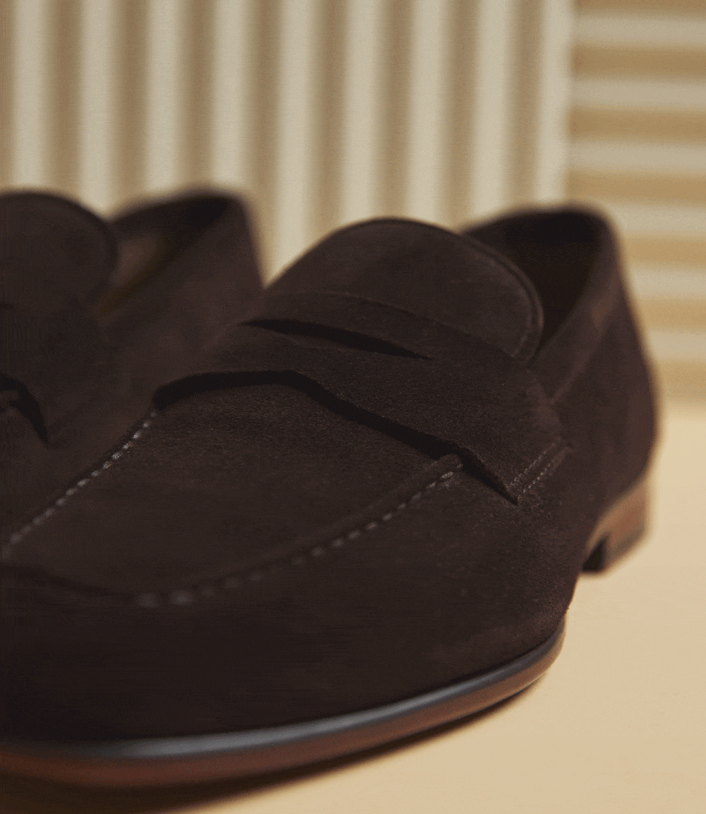 keyworth chocolate calf suede penny loafers