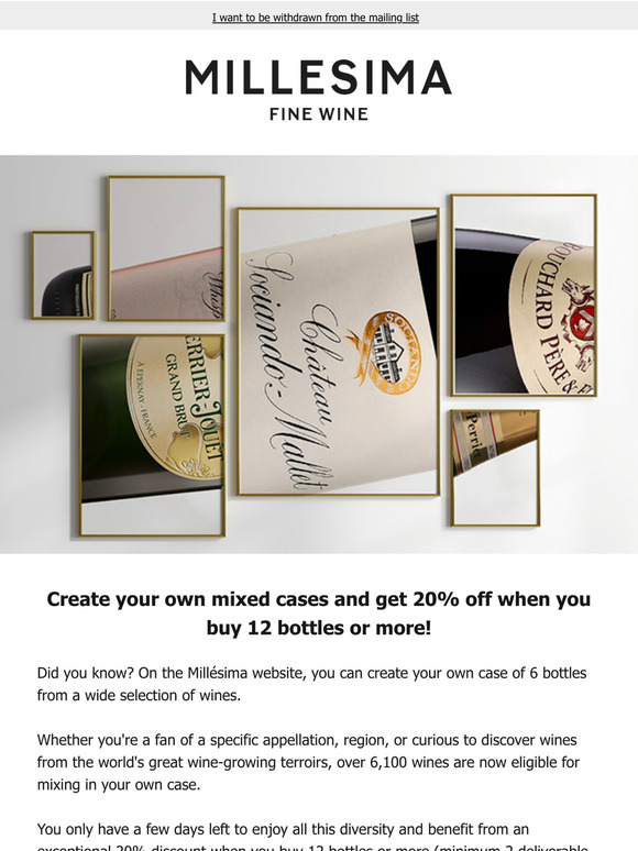 LAST DAYS! 20% off when you buy 12 bottles or more on cases you create