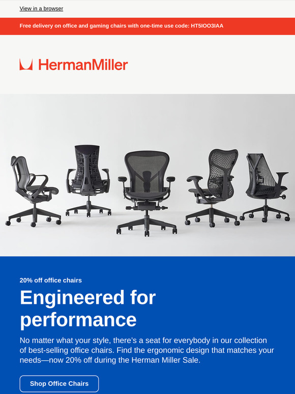 Save 20% on office chairs—and free delivery