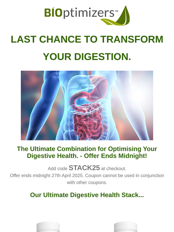 RUN, THIS IS YOUR LAST CHANCE! — Get 25% OFF BiOptimizer's Digestive Stack!⏰