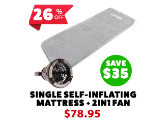 Self-Inflating Foam Mattress - Single + 2in1 LED Light & Fan