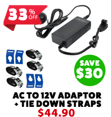 AC To 12V Fridge Adaptor + Fridge Tie Down Straps - (4 Pack)