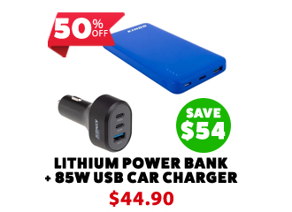 10000mAh Lithium Portable Power Bank + 85W USB Car Charger