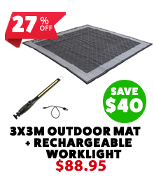 Caravan Floor Mat 3x3m + Rechargeable Lithium LED Worklight