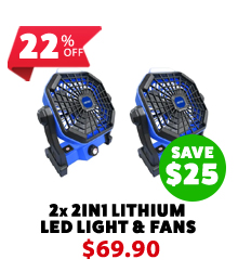 2x 2in1 Lithium Rechargeable LED Light & Fan