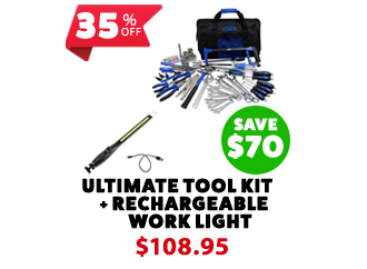 Ultimate Bush Mechanic Tool Kit 150+ Pieces + Rechargeable LED Work Light
