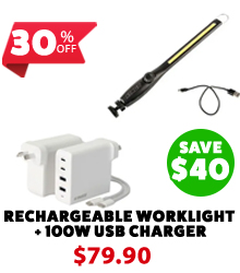 Rechargeable Lithium LED Worklight + 100W USB Charger