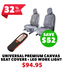 Universal Premium Canvas Seat Covers (Pair) + LED Work Light