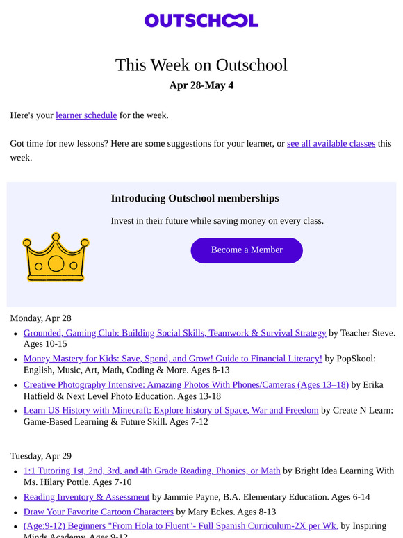 This week on Outschool: Classe your learner may like