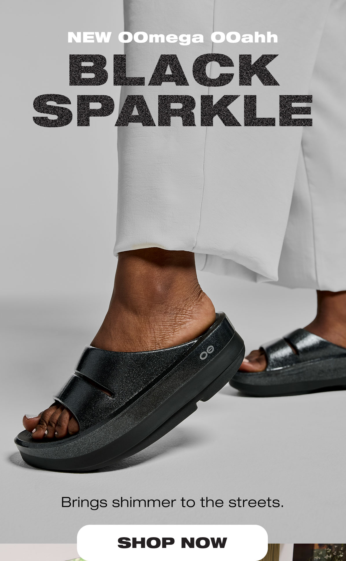 Women's OOmega OOahh Stacked Sandal - Black Sparkle – OOFOS