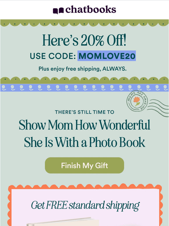 Open to Save 20% on Mom's Photo Book Gift