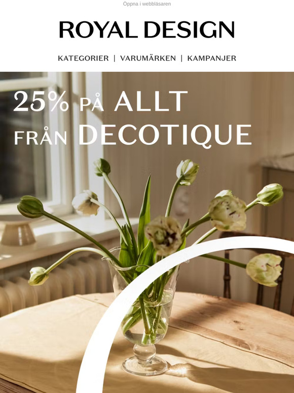 25% på allt från Decotique - Belysning, möbler, servering och mattor!