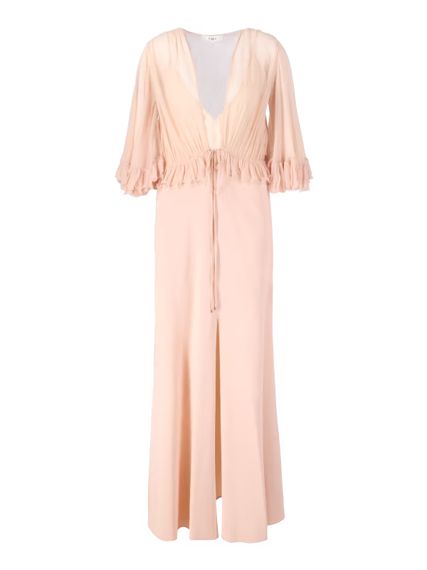 Langes Seidenkleid aus Crêpe-Satin Rosé