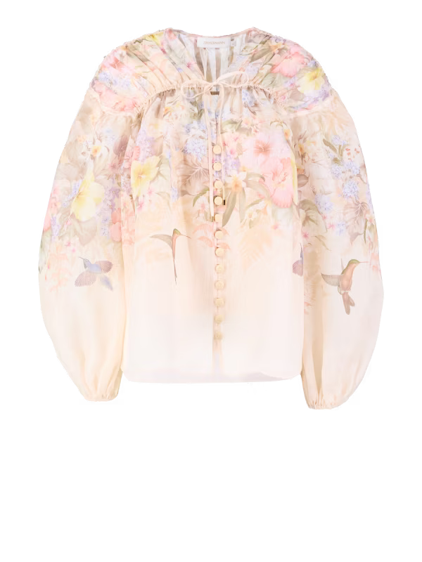 Leinen-Seidenbluse 'Illuminate Drawn' Beige