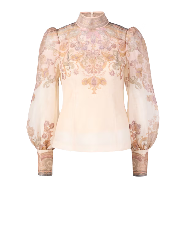 Leinen-Seidenbluse 'Illustration' Beige